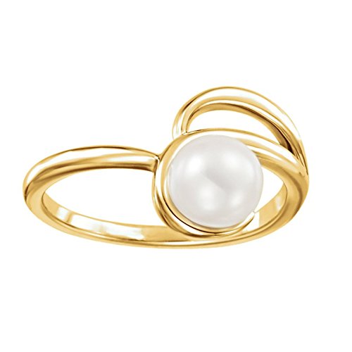 White Freshwater Cultured Pearl Bypass Ring, 14k Yellow Gold (6.5-7.00mm) Size 7