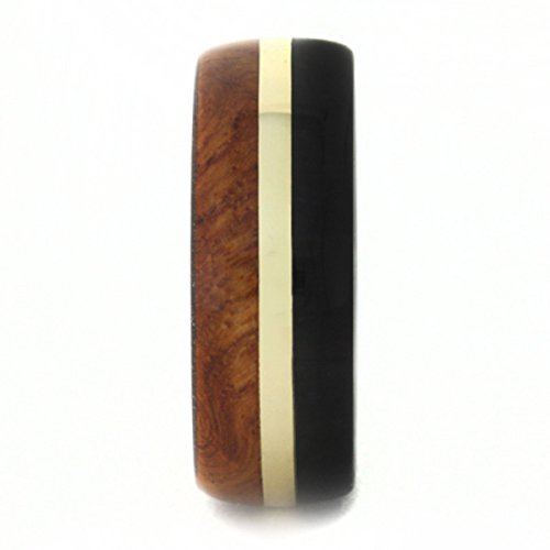 Amboyna and African Blackwood, 14k Yellow Gold 8mm Titanium Comfort-Fit Band