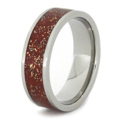 The Men's Jewelry Store (Unisex Jewelry) Red Stardust with Meteorite and 14k Yellow Gold 7mm Comfort-Fit Titanium Ring