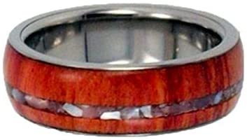 The Men's Jewelry Store (Unisex Jewelry) Mother of Pearl Inlay, Tulip Wood 7mm Comfort Fit Titanium Band, Size 15.25