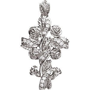 Diamond Floral Style Cross 14k White Gold Pendant