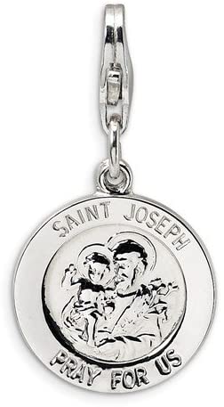 Rhodium-Plated Sterling Silver Saint Joseph Medal Charm (27X14MM)