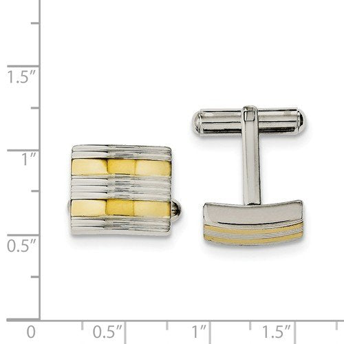 Yellow IP-Plated Stainless Steel and Polished Square Cuff Links, 15X13MM