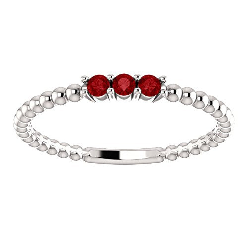 Chatham Created Ruby Beaded Ring, Rhodium-Plated 14k White Gold, Size 6
