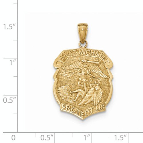 14k Yellow Gold Saint Michael Protect Us Medal Charm Pendant