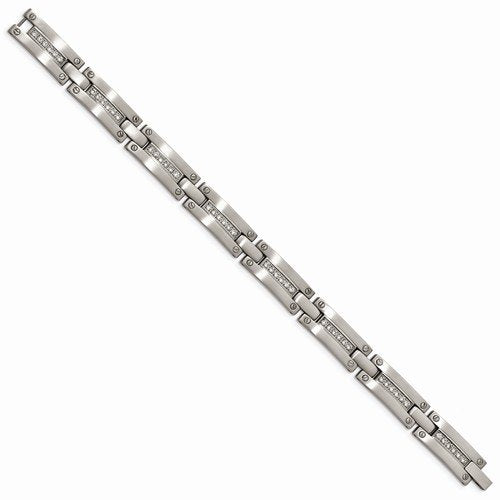 Men's Polished Stainless Steel Brushed CZ Link Bracelet, 8.5"