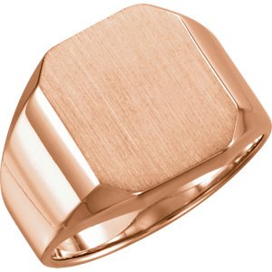 Men's Satin Brushed Signet Ring, 10k Rose Gold (14X12MM)