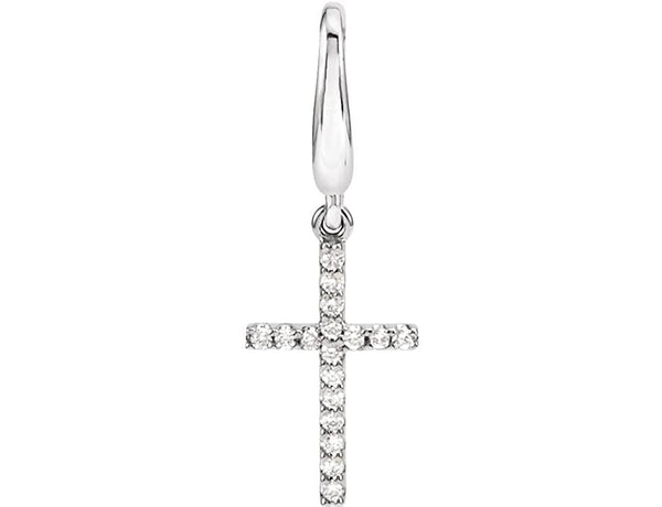 Petite Diamond Cross with Trigger-less Clasp 14k White Gold Charm Pendant