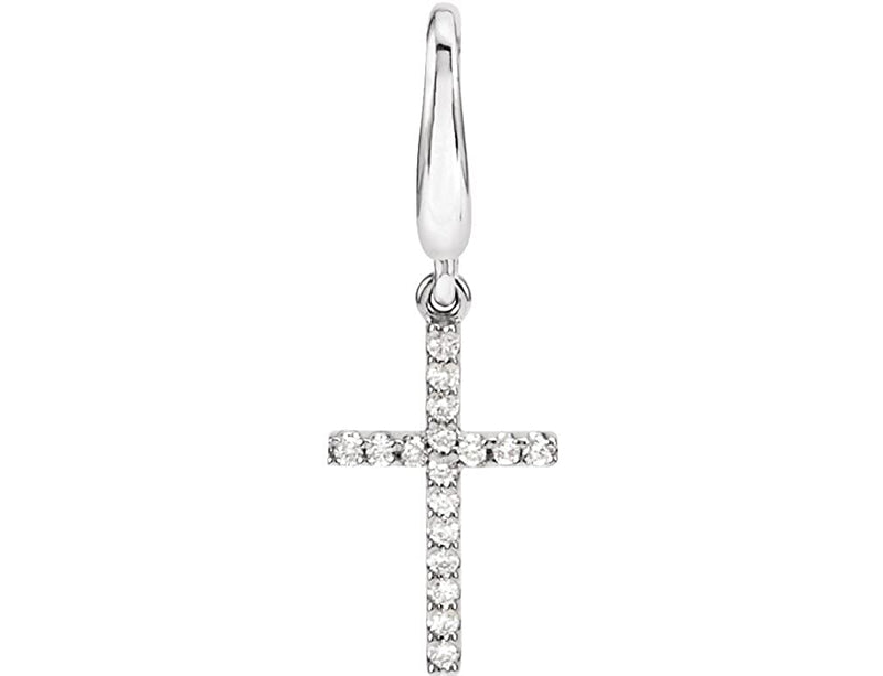 Petite Diamond Cross with Trigger-less Clasp 14k White Gold Charm Pendant