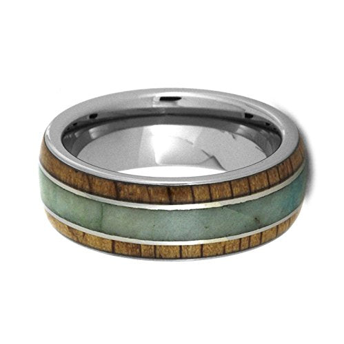 Chrysocolla, Oak Wood 8mm Comfort-Fit Titanium Wedding Band, Size 9.5