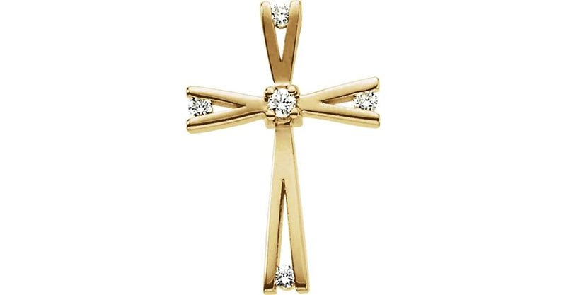 Five Diamond Cross 14k Yellow Gold Pendant