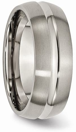 Brushed Titanium 8mm Grooved Comfort-Fit Band, Size 14