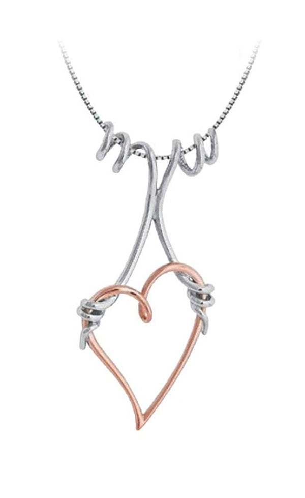 Vining Heart Artists Design Pendant Necklace, Rhodium Plated Sterling Silver, 10k Rose Gold, 18" to 22"