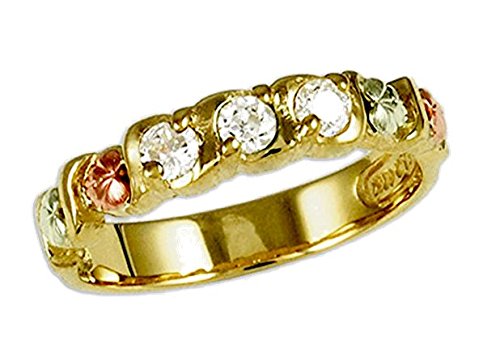 Women's Diamond 10k Yellow Gold, 12k Pink Gold, 12k Green Gold Black Hills Gold Motif Ring (.15 Ctw, HJ, I1)