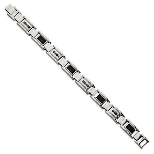 Men's Stainless Steel 12 mm Black Enamel and Black Diamonds Bracelet, 8.5" (0.05 Ctw)