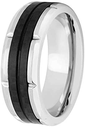 Men's Titanium, Black Carbon Fiber 8mm Comfort-Fit Grooved Band, Size 12.25