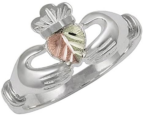 Claddagh Ring, Sterling Silver, 12k Green and Rose Gold Black Hills Gold Motif, Size 6.25