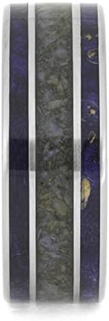 Crushed Dinosaur Bone, Blue Box Elder Burl Wood 8mm Matte Titanium Comfort-Fit Wedding Ring, Size 5.5