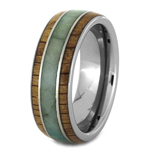 Chrysocolla, Oak Wood 8mm Comfort-Fit Titanium Wedding Band, Size 9.5