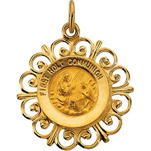 14k Yellow Gold First Holy Communion Medal (20x18.5 MM)
