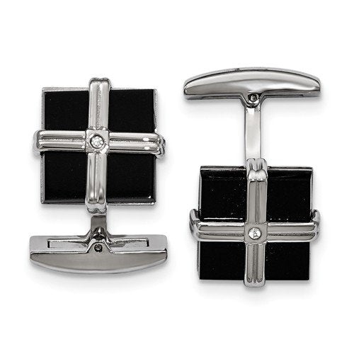 Stainless Steel Black IP-Plated Cubic Zirconia Square Cuff Links