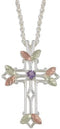 Amethyst Pointed Cross Pendant Necklace, Sterling Silver, 12k Green and Rose Gold Black Hills Gold Motif, 18"