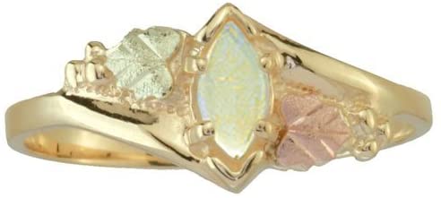 Opal Cabochon Marquise Ring, 10k Yellow Gold, 12k Green and Rose Gold Black Hills Gold Motif, Size 11.5