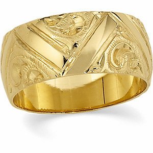 8mm 14k Yellow Gold Hand Engraved Band, Size 6, 7