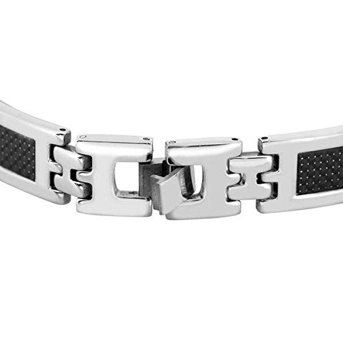 Men's High Polish, Two-Tone Black Carbon Fiber Bracelet, Stainless Steel, 8.5"