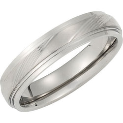 5mm Titanium Satin and Polished Embossed Band, Sizes 6 to 11