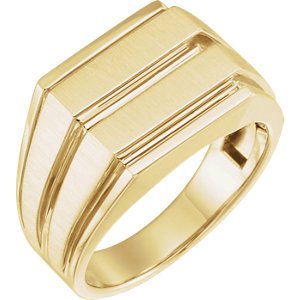 Men's Brushed-Satin Grooved Signet Ring, 14k Yellow Gold, Size 10