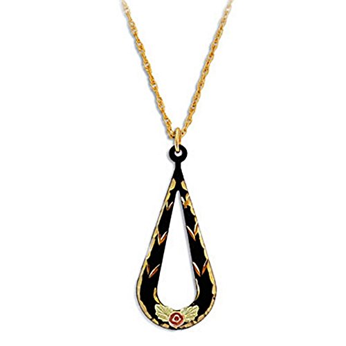 Antiqued Flame Pendant with Rose Necklace, 10k Yellow Gold, 12k Green Gold Black Hills Gold Motif, 18"