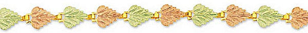 Heart Shape Grape Leaves Bracelet, 10k Yellow Gold, 12k Green and Rose Gold Black Hills Gold Motif, 7.5"