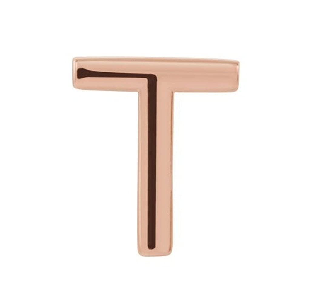 Initial Letter 'T' 14k Rose Gold Stud Earring (Single Earring)