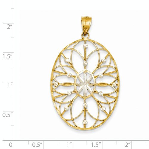Rhodium-Plated 14k Yellow Gold Floral Medallion Pendant (50X30MM)