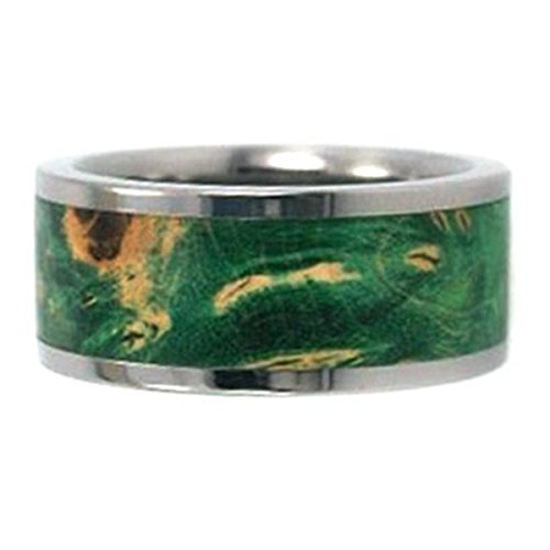 Dark Green Burl 10mm Comfort Fit Interchangeable Titanium Ring, Size 13.75