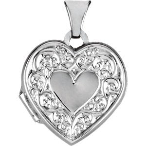 Sterling Silver Heart Scroll Design Heart Locket