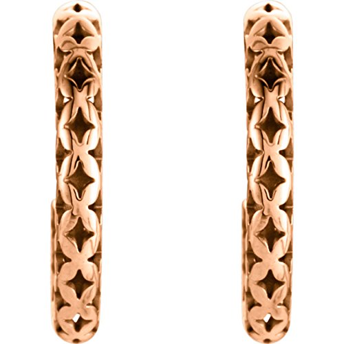 Pierced Style J-Hoop Earrings, 14k Rose Gold 19.5x4.5mm