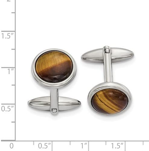 Stainless Steel Tigers Eye Round Cuff Links, 23.78MMX19.13MM