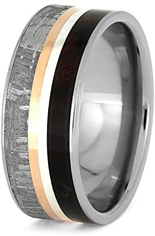 The Men's Jewelry Store (Unisex Jewelry) Gibeon Meteorite, Redwood, Twin Stripes 8mm Comfort-Fit Titanium Band, Size 14.5