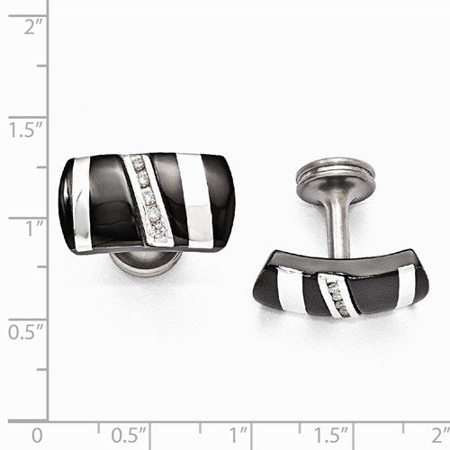 Rapture Collection Black Titanium and Sterling Silver Diamond Rectangular Cuff Links, 13X22MM (.19Ctw)