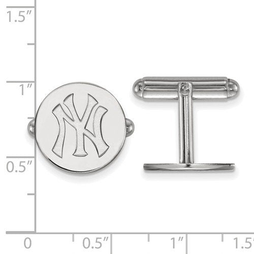Rhodium-Plated Sterling Silver MLB New York Yankees Round Cuff Links, 15MM