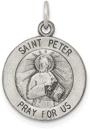 Sterling Silver Antiqued Saint Peter Medal (20X15MM)