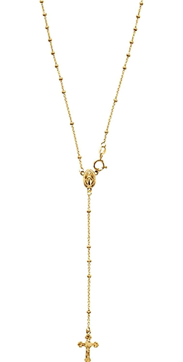 14k Yellow Gold Rosary Necklace, INRI Crucifix