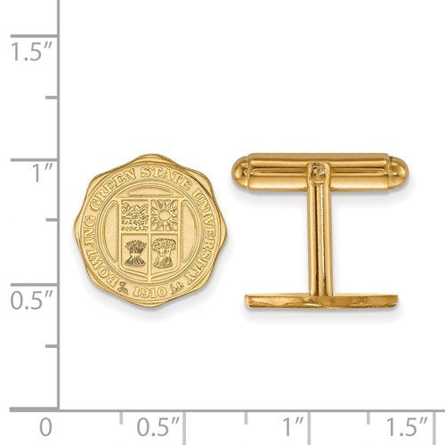 Gold-Plated Sterling Silver Bowling Green State University Crest Round Cuff Links, 15MM