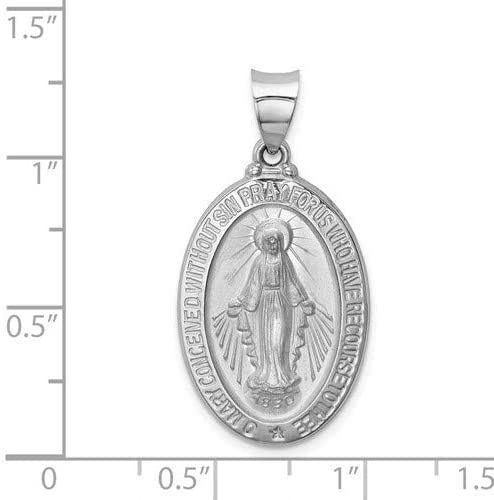 Rhodium-Plated 14k White Gold Miraculous Medal Pendant (25X15MM)