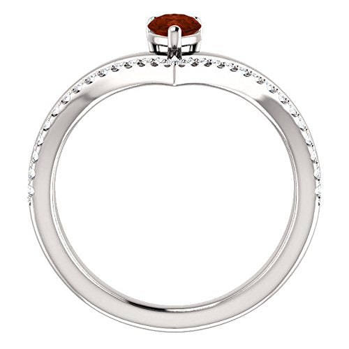 Mozambique Garnet Pear and Diamond Chevron Platinum Ring ( .145 Ctw, G-H Color, SI2-SI3 Clarity)