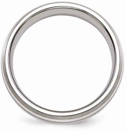Edward Mirell Titanium with Brushed Sterling Silver Inlay 7mm Domed Band, Size 8