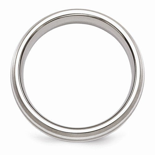 Silver Inlay Collection Gray Titanium, Argentium Silver 7mm Domed Band