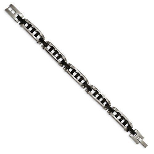 Men's Brushed and Polished Stainless Steel Black IP-Plated Bracelet, 8"